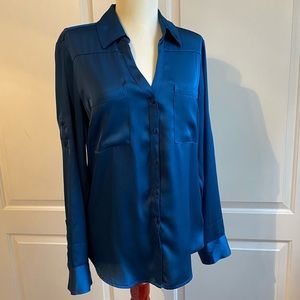 Express Portofino Blue Satin button down long sleeve shirt
